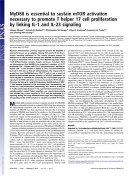 Myd88 Is Essential to Sustain Mtor Activation Necessary to Promote T Helper 17 Cell Proliferation by Linking IL-1 and IL-23 Signaling