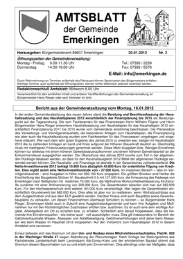 AMTSBLATT Der Gemeinde Emerkingen