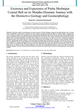 Existence and Experience of Purba Medinipur Coastal Belt on Its Morpho-Dynamic Journey with the Distinctive Geology and Geomorphology