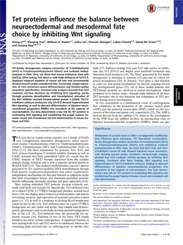 Tet Proteins Influence the Balance Between PNAS PLUS Neuroectodermal and Mesodermal Fate Choice by Inhibiting Wnt Signaling