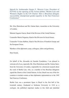 Bertha Lutz and Women's Rights in the UN Charter: How a Brazilian Delegate Successfully Championed Gender-Equality in the San Francisco Conference