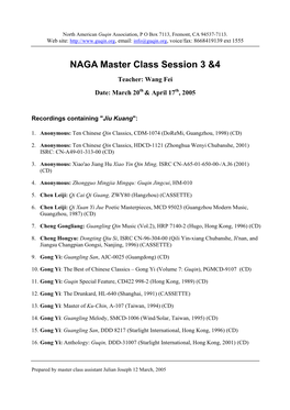 NAGA Master Class Session 3 &4