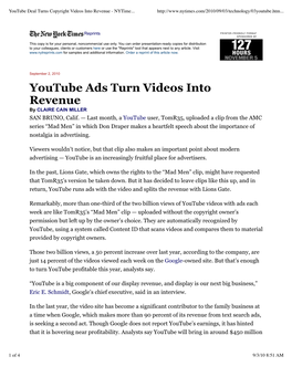 Youtube Deal Turns Copyright Videos Into Revenue - Nytime