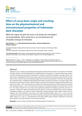 Effect of Cocoa Bean Origin and Conching Time on The
