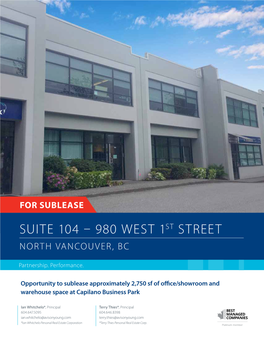 Suite 104 – 980 West 1St Street North Vancouver, Bc