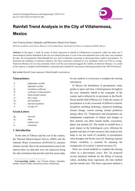 Rainfall Trend Analysis in the City of Villahermosa, Mexico