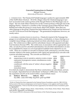 Converbal Constructions in Chantyal1 Michael Noonan University of Wisconsin—Milwaukee 0. Introduction: the Chantyal [Tsğ¼n