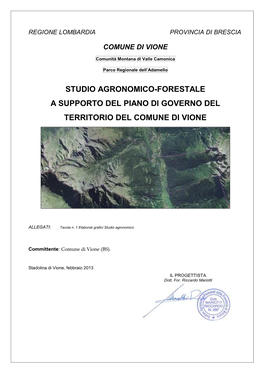 Studio Agronomico-Forestale a Supporto Del Piano Di Governo Del Territorio Del Comune Di Vione