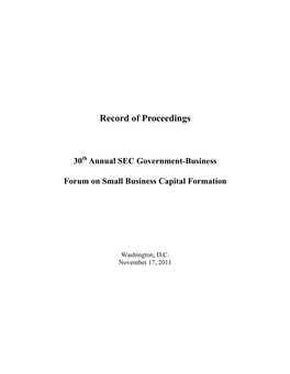 Record of Proceedings of the 30Th Annual SEC Government-Business