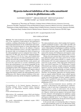 Hypoxia-Induced Inhibition of the Endocannabinoid System in Glioblastoma Cells