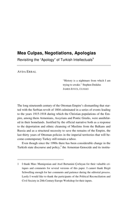 Mea Culpas, Negotiations, Apologias Revisiting the “Apology” of Turkish Intellectuals1