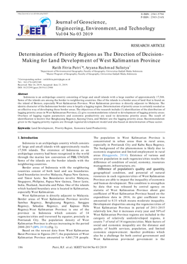 Journal of Geoscience, Engineering, Environment, and Technology Determination of Priority Regions As the Direction of Decision