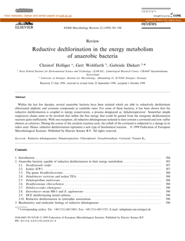 Reductive Dechlorination in the Energy Metabolism of Anaerobic Bacteria