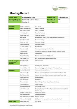 December 2019 Meeting / Subject Community Liaison Group Recorded by MO Meeting 33 Total Pages 7