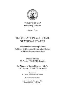 The CREATION and LEGAL STATUS of STATES