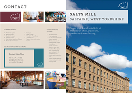 CONTACT SALTS MILL Visitors Guide SALTS MILL SALTS MILL SALTAIRE, WEST YORKSHIRE Visitors Guide