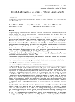 Hypothetical Thresholds for Effects of Platinum Group Elements