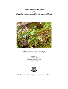 Conservation Assessment for Creeping Snowberry (Gaultheria Hispidula)