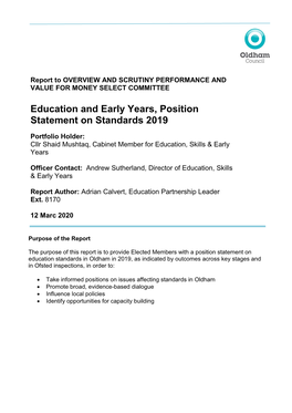 Education and Early Years, Position Statement on Standards 2019
