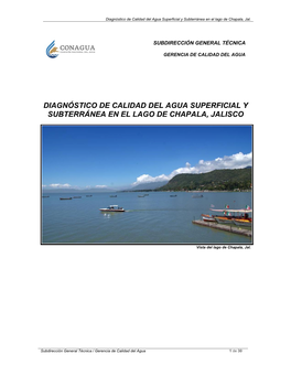 Diagnóstico De Calidad Del Agua Superficial Y Subterránea En El Lago De Chapala, Jal