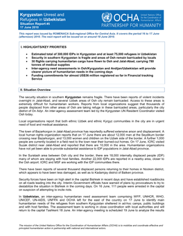 Kyrgyzstan Unrest and Refugees in Uzbekistan Situation Report #5 17 June 2010