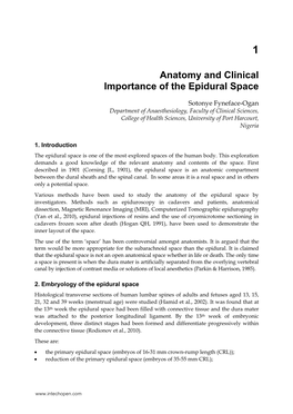 Anatomy and Clinical Importance of the Epidural Space