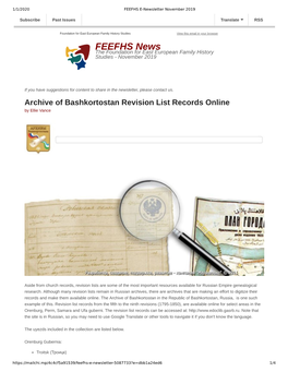 FEEFHS News the Foundation for East European Family History Studies - November 2019