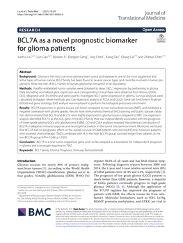 BCL7A As a Novel Prognostic Biomarker for Glioma Patients