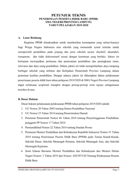 Petunjuk Teknis Penerimaan Peserta Didik Baru (Ppdb) Sma Negeri Provinsi Lampung Tahun Pelajaran 2019-2020