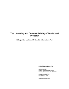 The Licensing and Commercializing of Intellectual Property