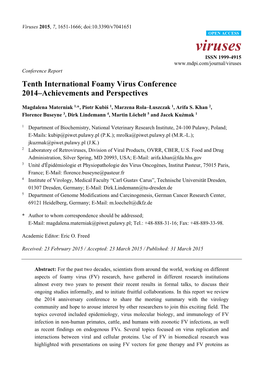 Tenth International Foamy Virus Conference 2014–Achievements and Perspectives