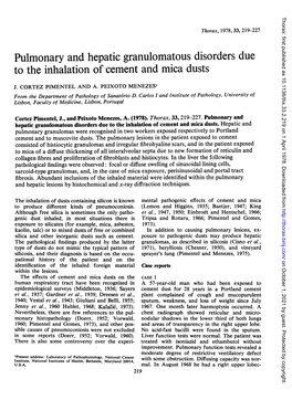 Pulmonary and Hepatic Granulomatous Disorders Due to the Inhalation of Cement and Mica Dusts