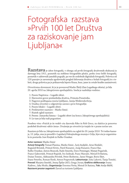 Fotografska Razstava »Prvih 100 Let Društva Za Raziskovanje Jam Ljubljana«