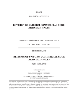 Sales Revision of Uniform Commercial Code Article 2