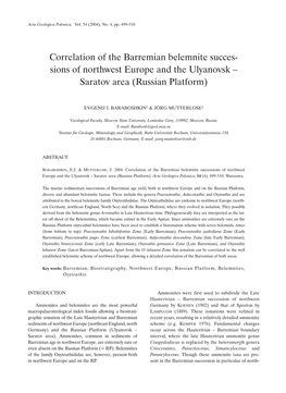 Correlation of the Barremian Belemnite Succes- Sions of Northwest Europe and the Ulyanovsk – Saratov Area (Russian Platform)