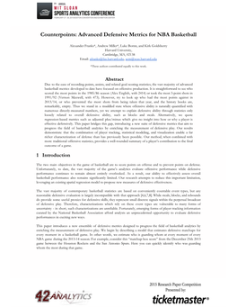 Counterpoints: Advanced Defensive Metrics for NBA Basketball
