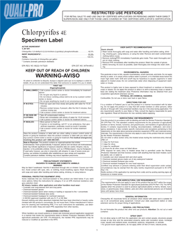 Chlorpyrifos 4E Specimen Label