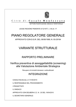 Piano Regolatore Generale Approvato Con D.G.R