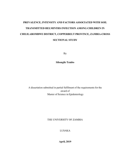 Prevalence, Intensity and Factors Associated with Soil