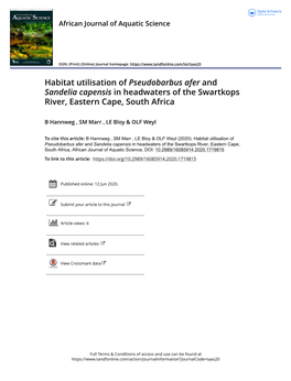 Habitat Utilisation of Pseudobarbus Afer and Sandelia Capensis in Headwaters of the Swartkops River, Eastern Cape, South Africa