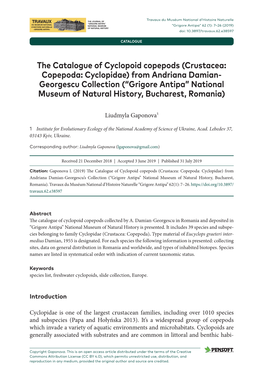 Grigore Antipa” 62 (1): 7–26 (2019) Doi: 10.3897/Travaux.62.E38597