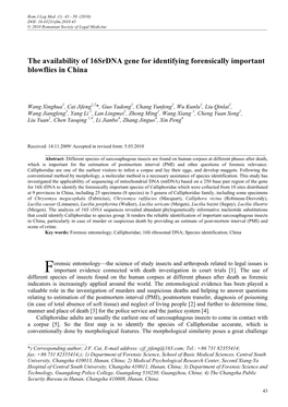 The Availability of 16Srdna Gene for Identifying Forensically Important Blowflies in China