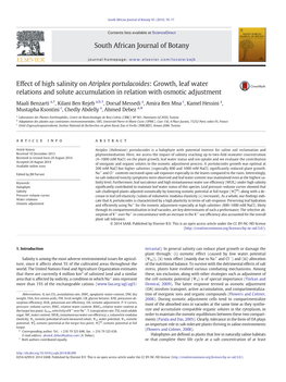 Effect of High Salinity on Atriplex Portulacoides: Growth, Leaf Water Relations and Solute Accumulation in Relation with Osmotic Adjustment