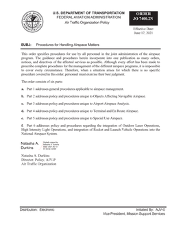 Order JO 7400.2N Procedures for Handling Airspace Matters Table of Contents