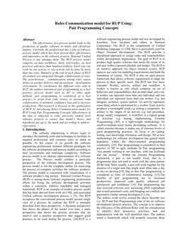 Roles Communication Model for RUP Using: Pair Programming Concepts