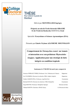 Comportement De Tetranychus Evansi Sur Tomate Et Interaction Avec Son