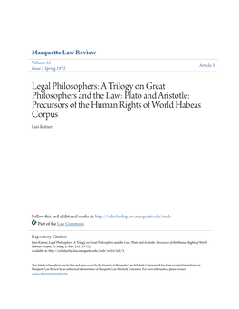 Plato and Aristotle: Precursors of the Human Rights of World Habeas Corpus Luis Kutner