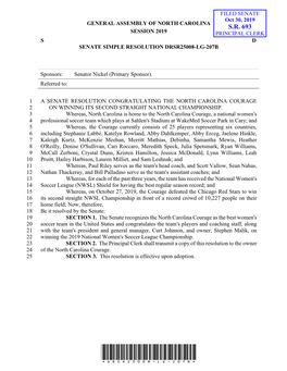 S.R. 693 Session 2019 Principal Clerk S D Senate Simple Resolution Drsr25008-Lg-207B