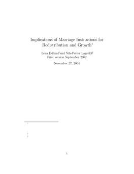 Implications of Marriage Institutions for Redistribution and Growth∗