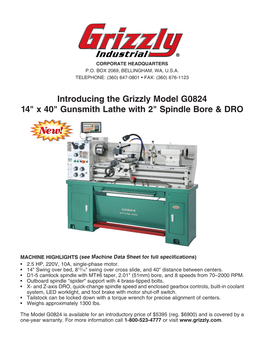 Introducing the Grizzly Model G0824 14